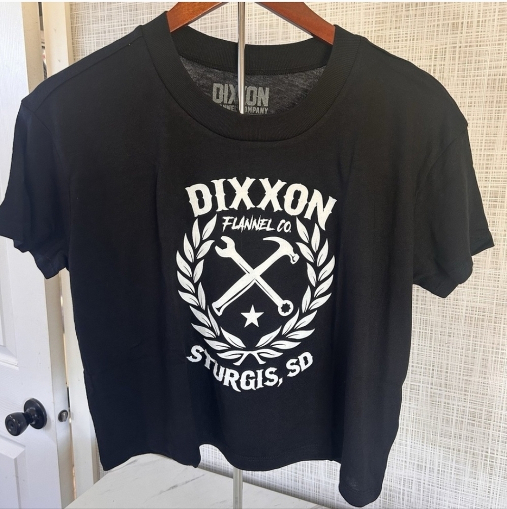 Dixxon Flannel Sturgis SD Women Sketchy Crest Cropped BLACK Top XL
